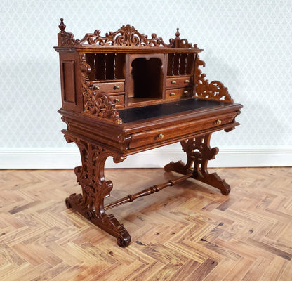 JBM Dollhouse Desk Italian Renaissance Style Furniture 1:12 Scale Miniature Walnut Finish