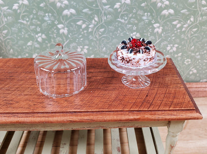 Dollhouse Clear Glass Fluted Cake Stand with Cover 1:12 Scale Miniature Kitchen