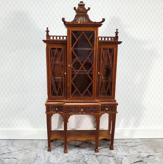 JBM Dollhouse Breakfront Display Cabinet Chippendale Style 1:12 Scale Furniture