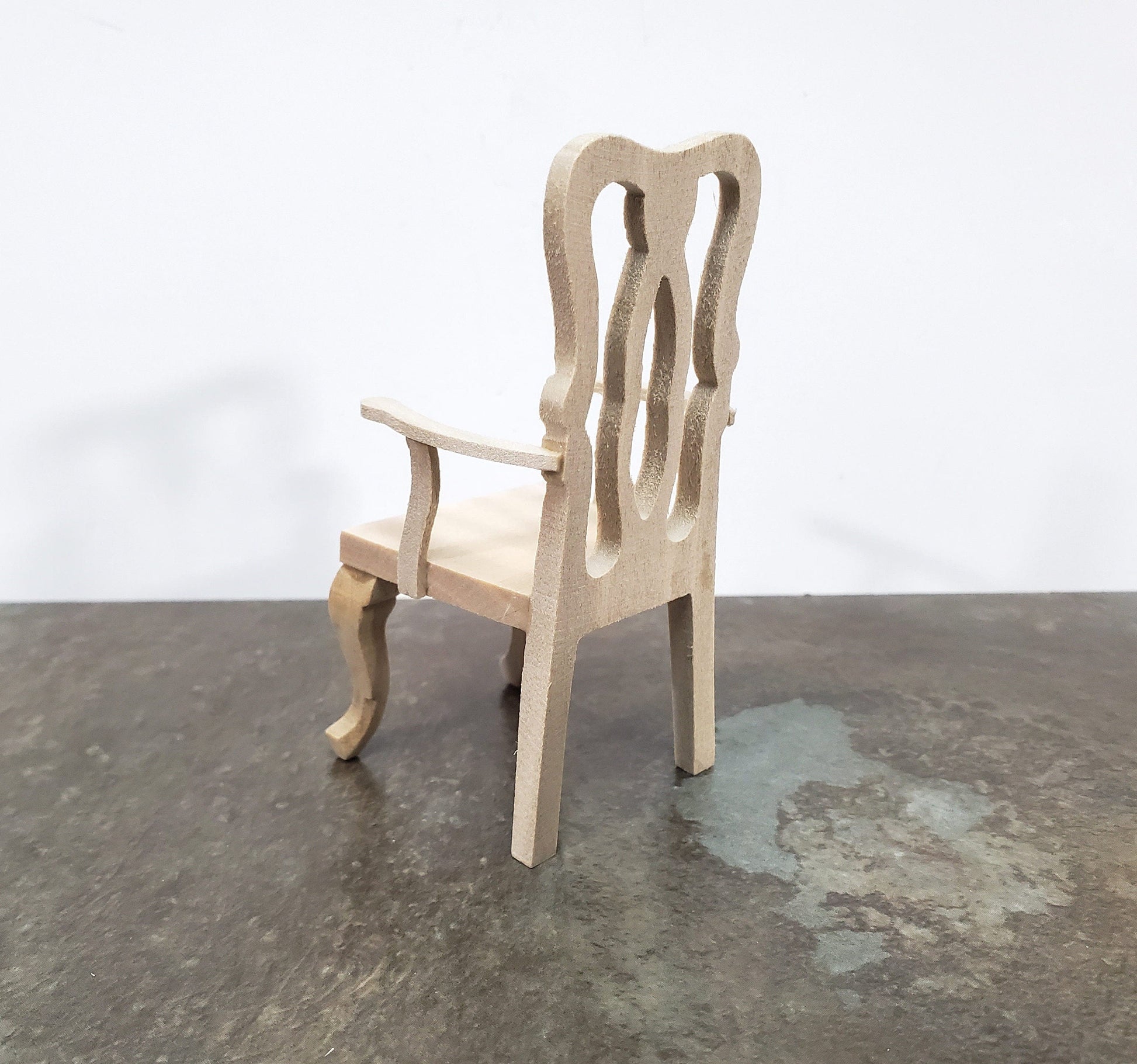 Dollhouse Arm Chair Dining or Side Chair Unpainted Wood 1:12 Scale Miniature Furniture