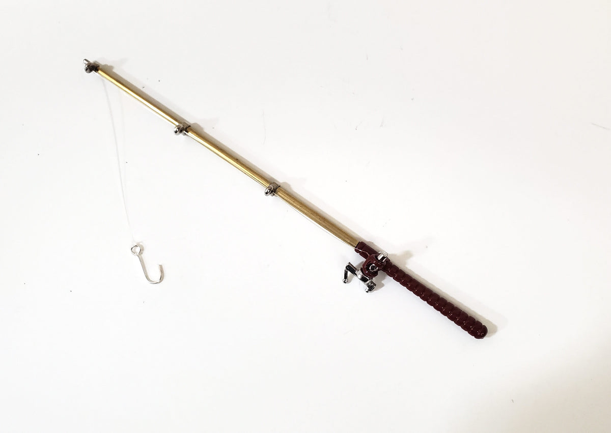 Dollhouse Fishing Rod & Reel Pole 5 1/8" Long 1:12 Scale Miniature Metal