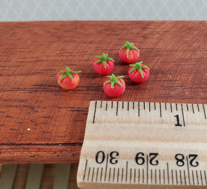 Dollhouse Red Tomatoes Green Stems 5 Pieces 1:12 Scale Miniature Food Vegetables