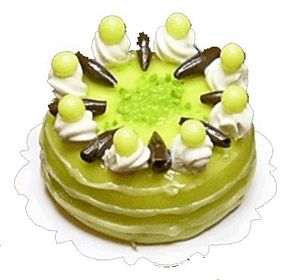 Dollhouse Lime Green Cake with Fruit Garnish 1:12 Scale Miniature Dessert