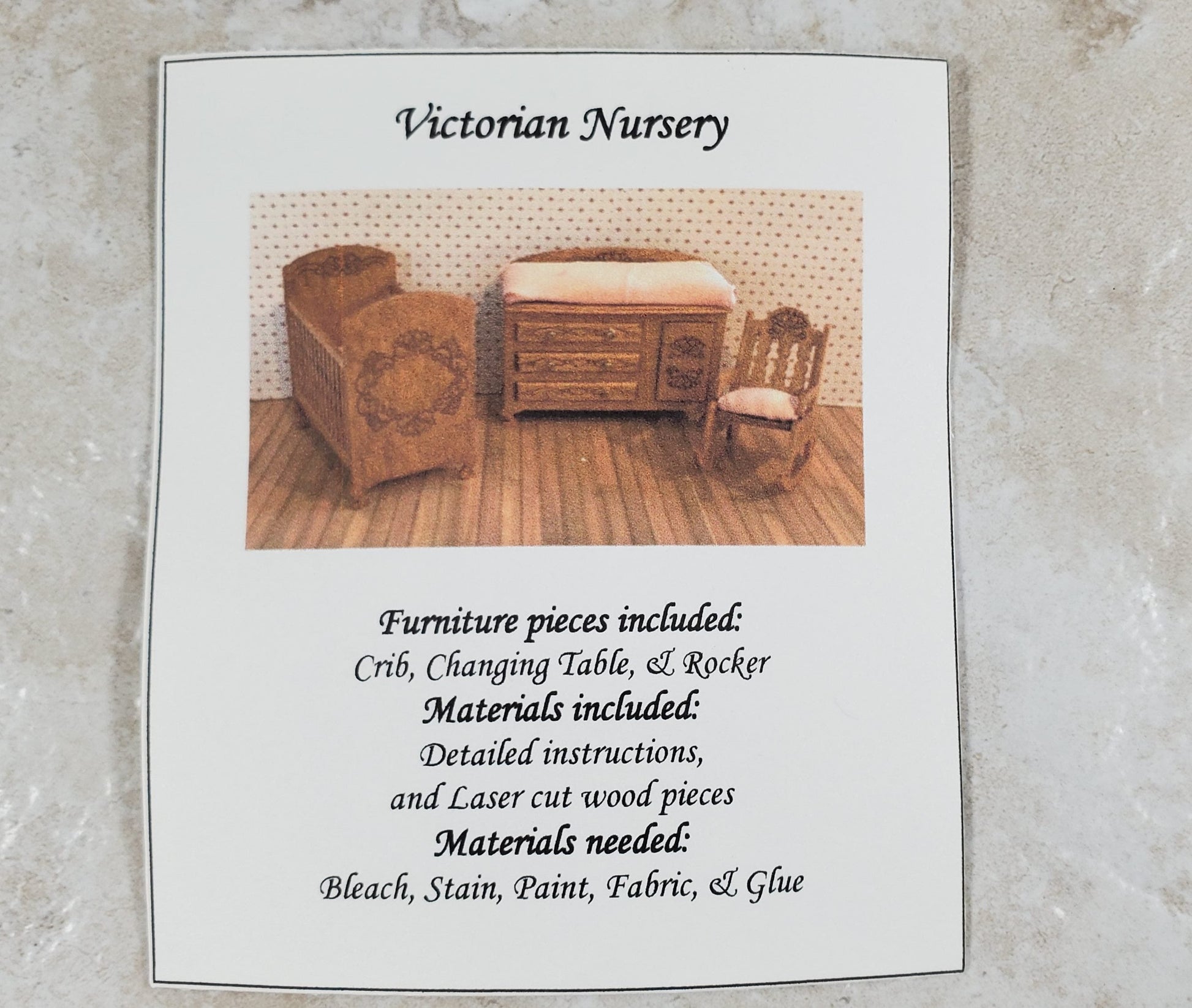 Dollhouse HALF SCALE Furniture KIT Victorian Nursery Set Crib Rocking Chair 1:24