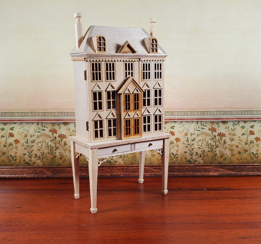 1:144 Scale Dollhouse with Table Unpainted 3 Level Front Opening Miniature - Miniature Crush