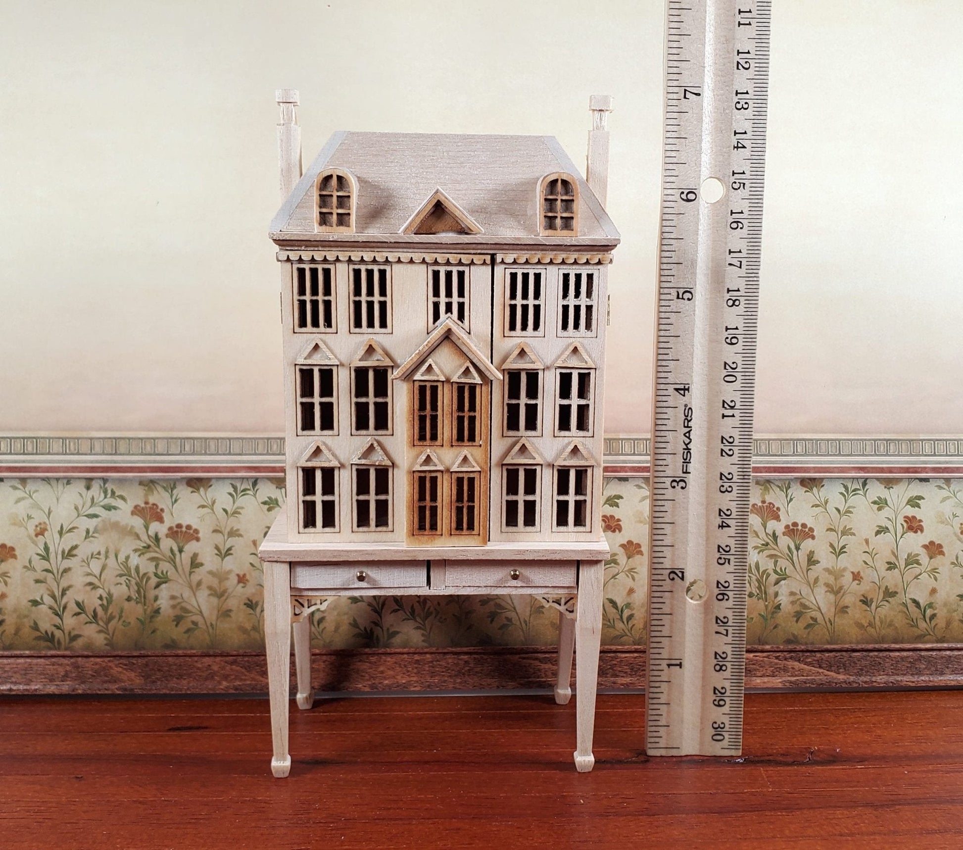 1:144 Scale Dollhouse with Table Unpainted 3 Level Front Opening Miniature - Miniature Crush