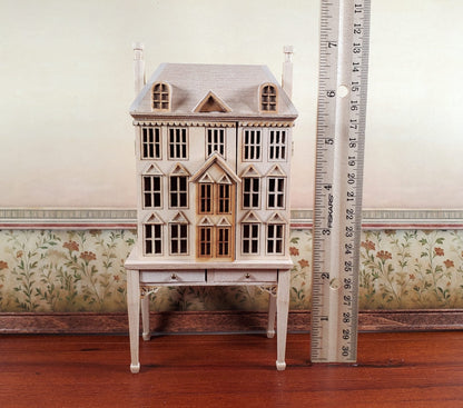 1:144 Scale Dollhouse with Table Unpainted 3 Level Front Opening Miniature - Miniature Crush