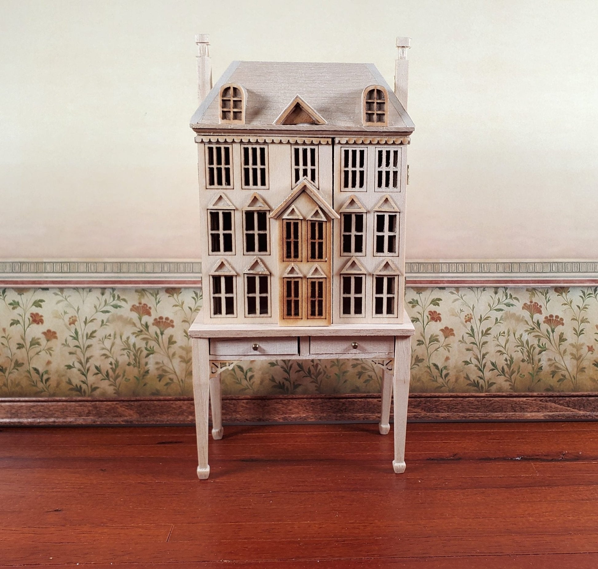 1:144 Scale Dollhouse with Table Unpainted 3 Level Front Opening Miniature - Miniature Crush