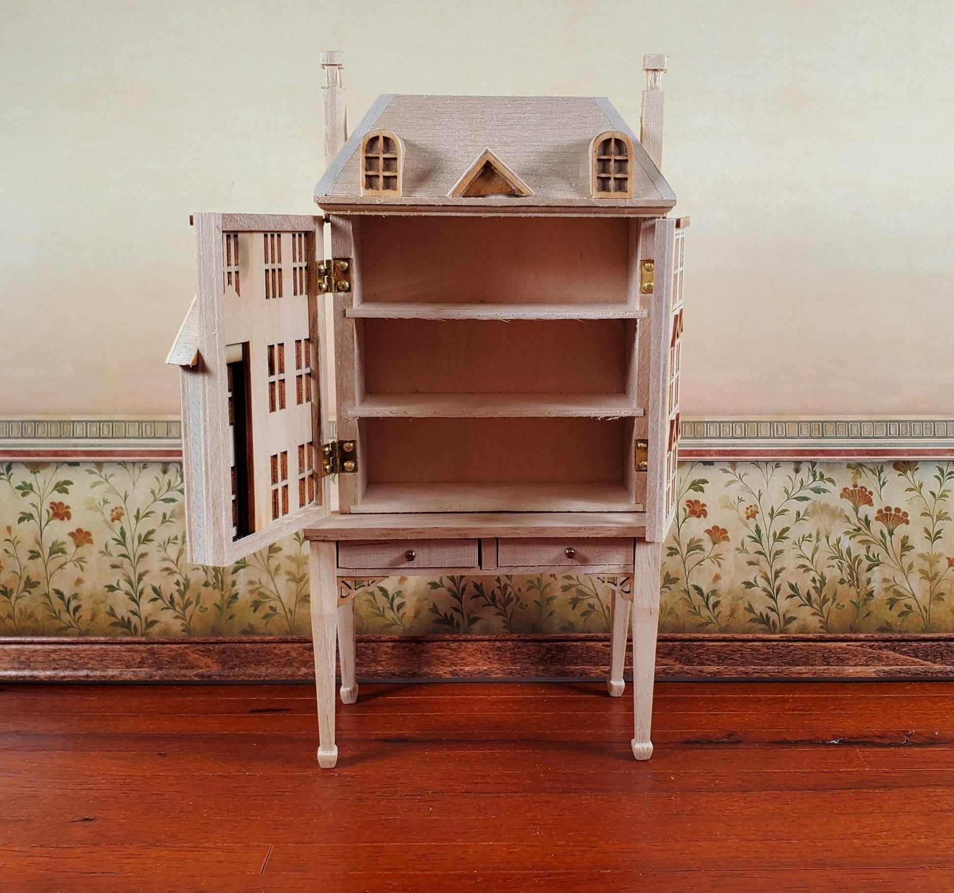 1:144 Scale Dollhouse with Table Unpainted 3 Level Front Opening Miniature - Miniature Crush