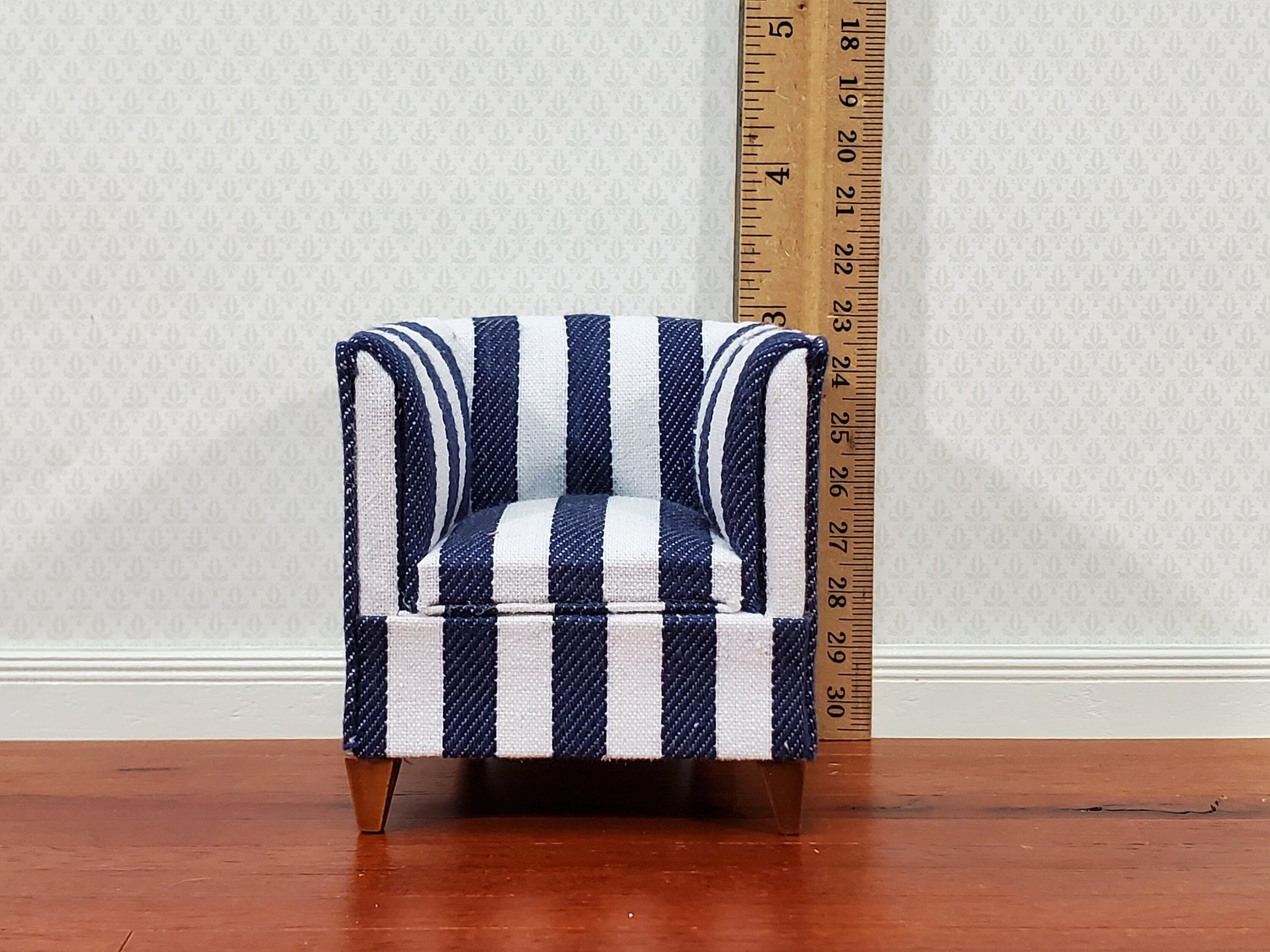 Dollhouse Club Chair Navy & White Wide Striped Modern Style 1:12 Scale Miniature Furniture