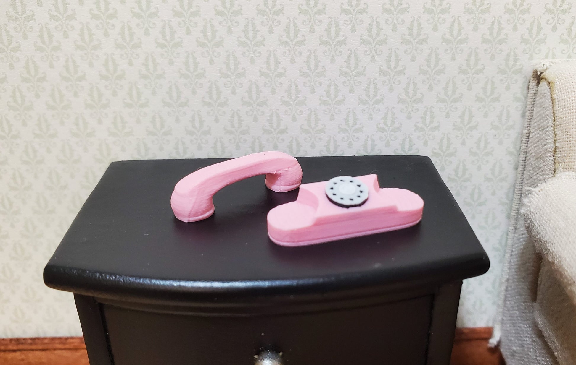 Dollhouse Pink Princess Telephone Dial Phone Modern 1950s 1:12 Scale Miniature