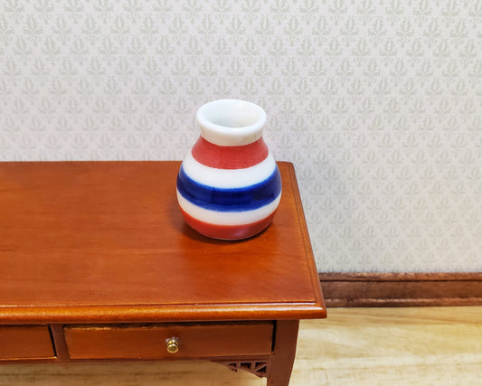 Dollhouse Large Ceramic Vase Red White Blue Stripes 1:12 Scale Miniature