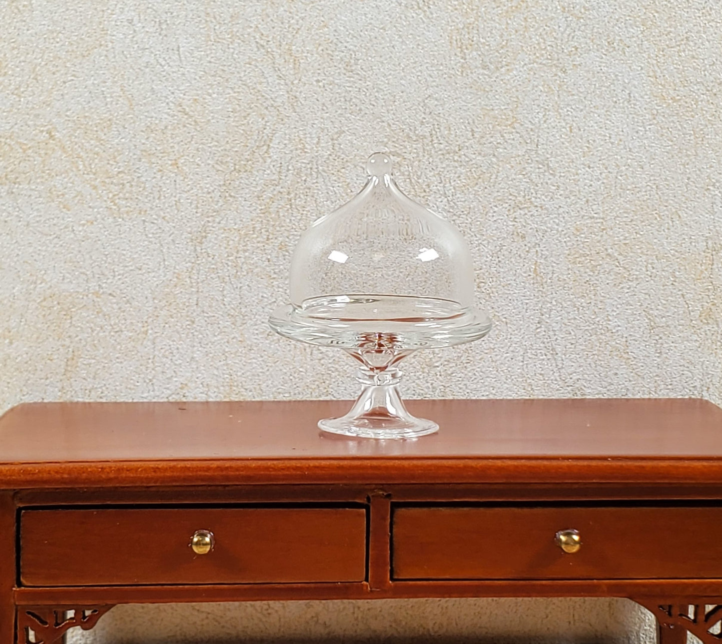 Dollhouse Small Domed Clear Glass Dessert Plate Pedestal 1:12 Scale Miniature