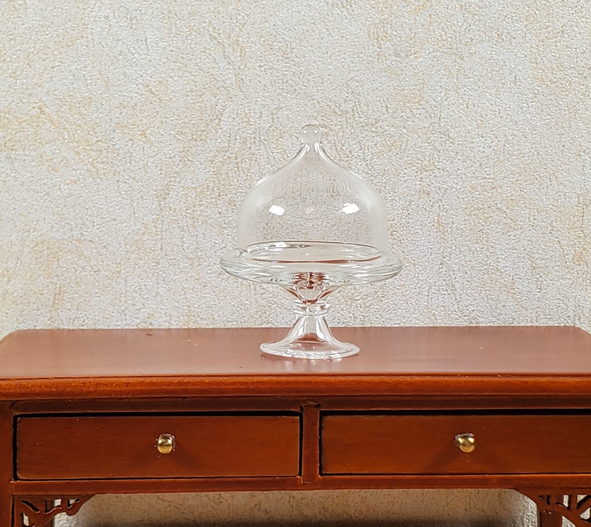 Dollhouse Small Domed Clear Glass Dessert Plate Pedestal 1:12 Scale Miniature
