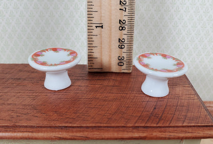 Dollhouse Cake Stands Plates Set of 2 Ceramic Floral Design 1:12 Scale Miniature