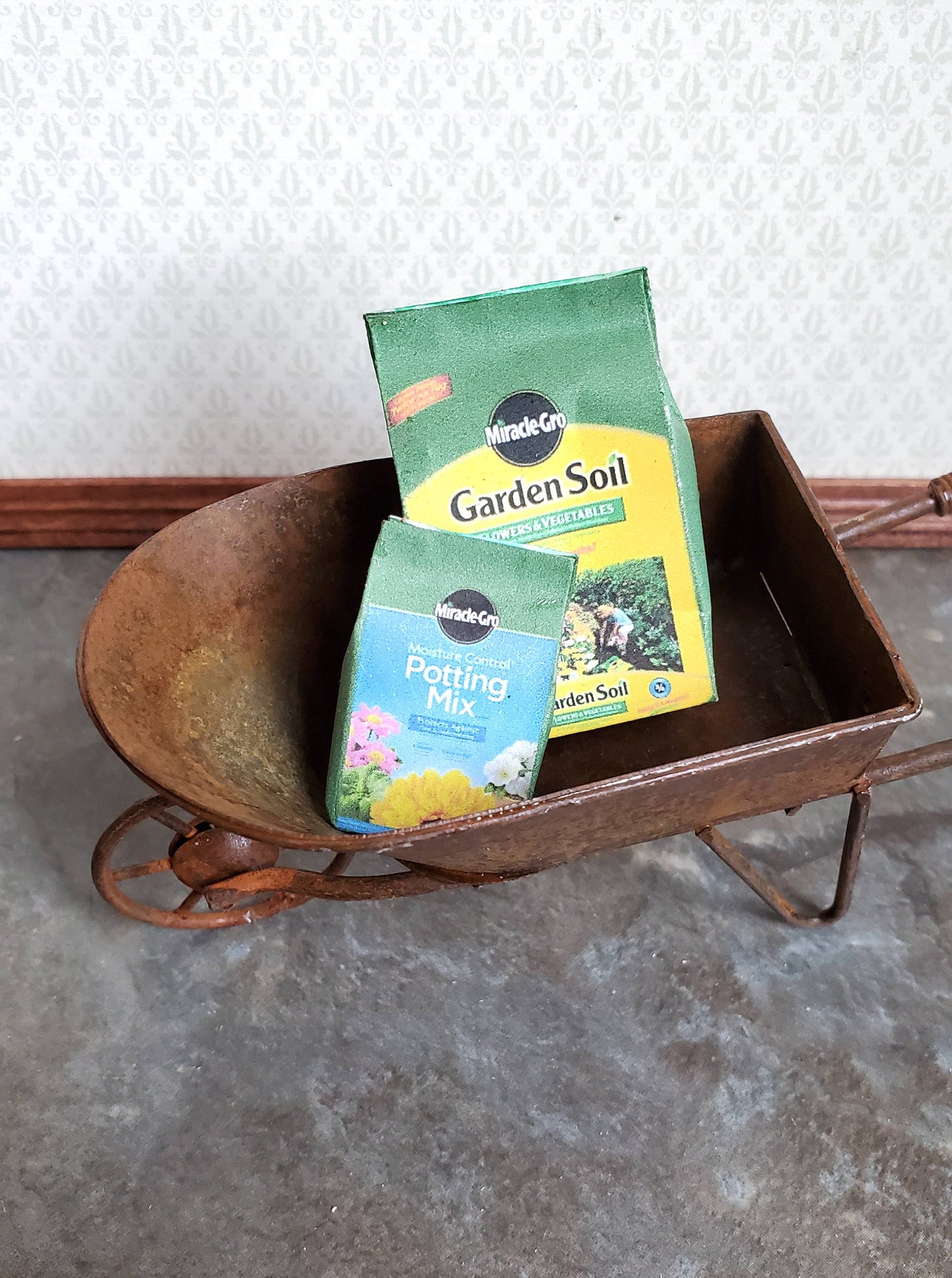 Dollhouse Miniature Miracle Grow Garden Soil & Potting Mix Bags 1:12 Scale Dirt