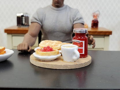 Dollhouse Toast Set with Jelly Plates &Tea on Cutting Board 1:12 Scale Miniature Food Kitchen