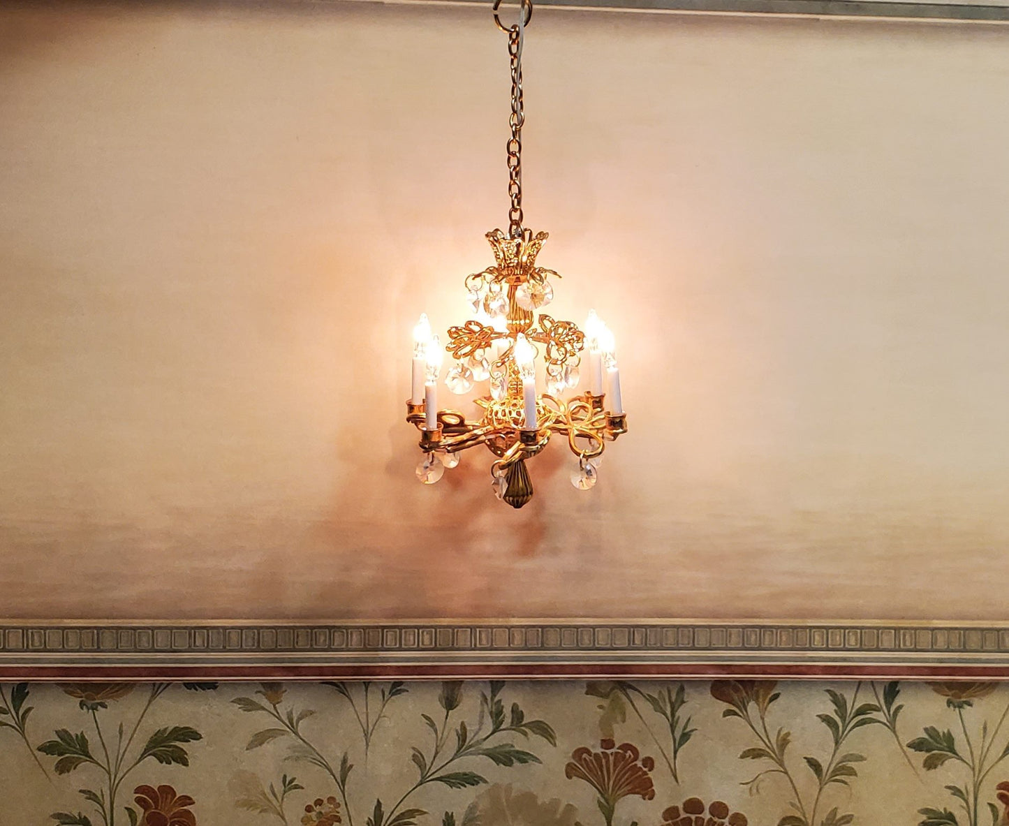 Dollhouse Crystal Ceiling Light "Debussy" Handmade 12 Volt 1:12 Scale Miniature