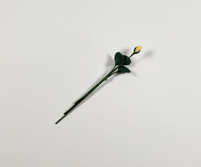 Dollhouse Yellow Rose Bud Single Stem with Foliage 1:12 Scale Miniature