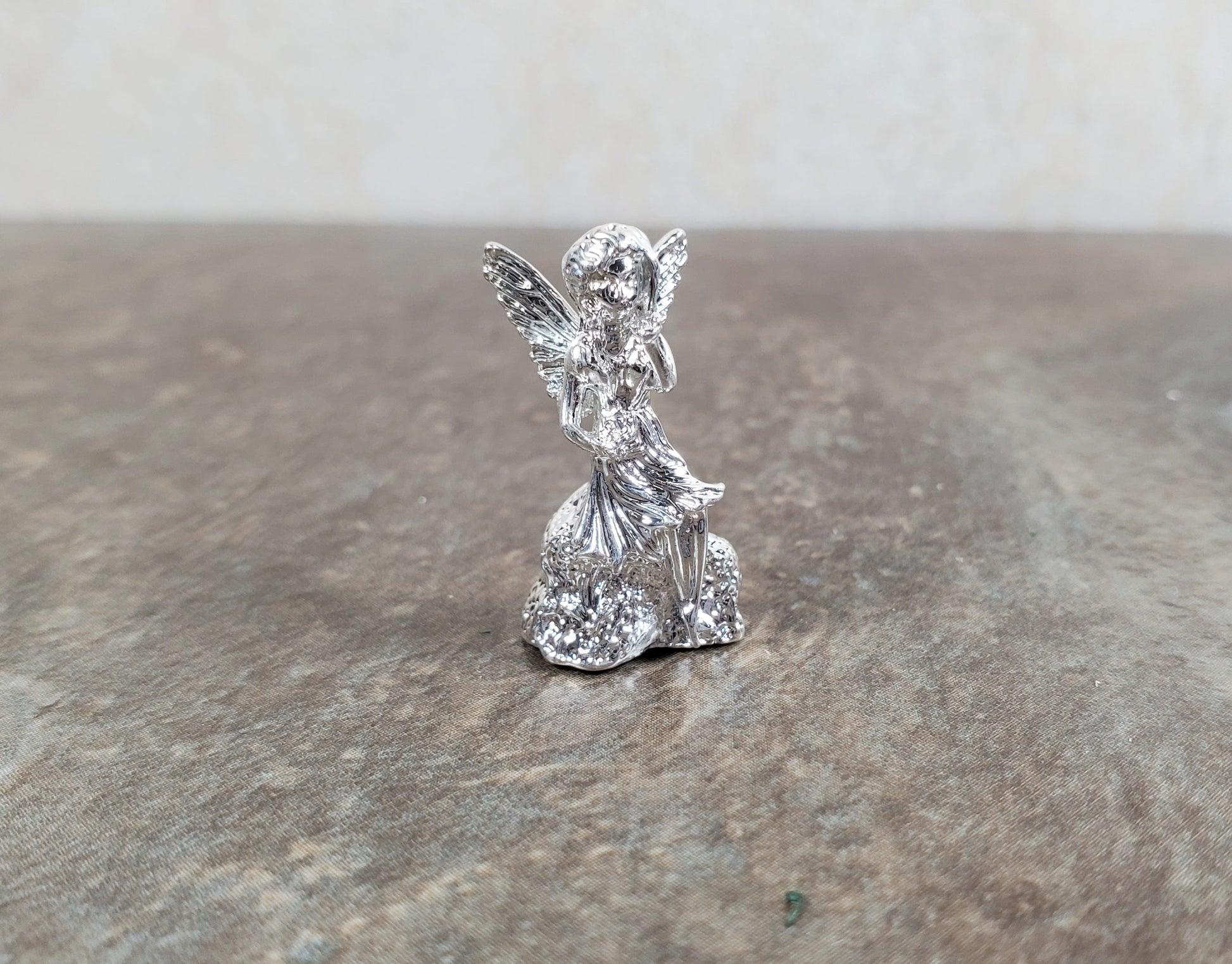 Dollhouse Fairy Statue Metal Silver Finish 1:12 Scale Dollhouse Miniature Garden