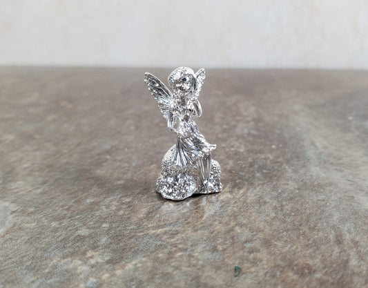 Dollhouse Fairy Statue Metal Silver Finish 1:12 Scale Dollhouse Miniature Garden