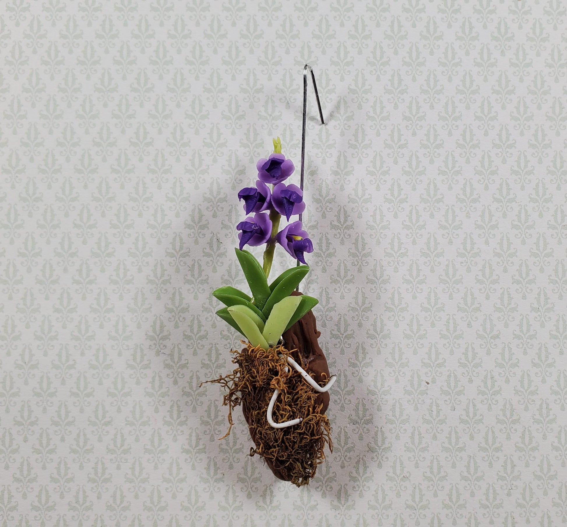 Dollhouse Hanging Orchid Purple with Bark & Moss Flowering Plant 1:12 Scale