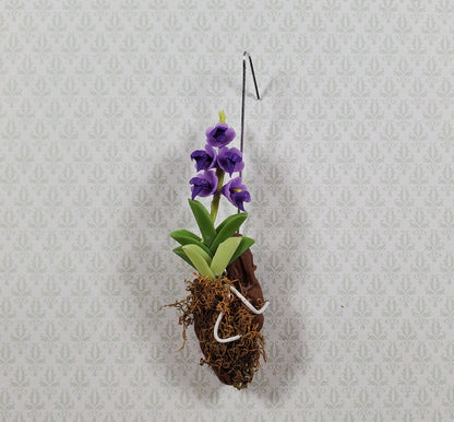 Dollhouse Hanging Orchid Purple with Bark & Moss Flowering Plant 1:12 Scale