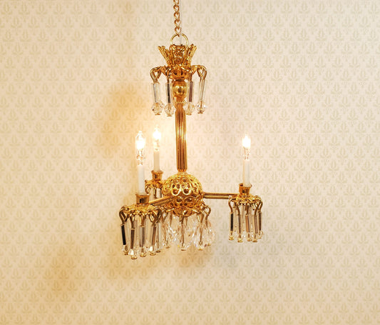 Dollhouse 3 Arm Crystal Chandelier "Jersey Lily" Handmade 12 Volt 1:12 Scale