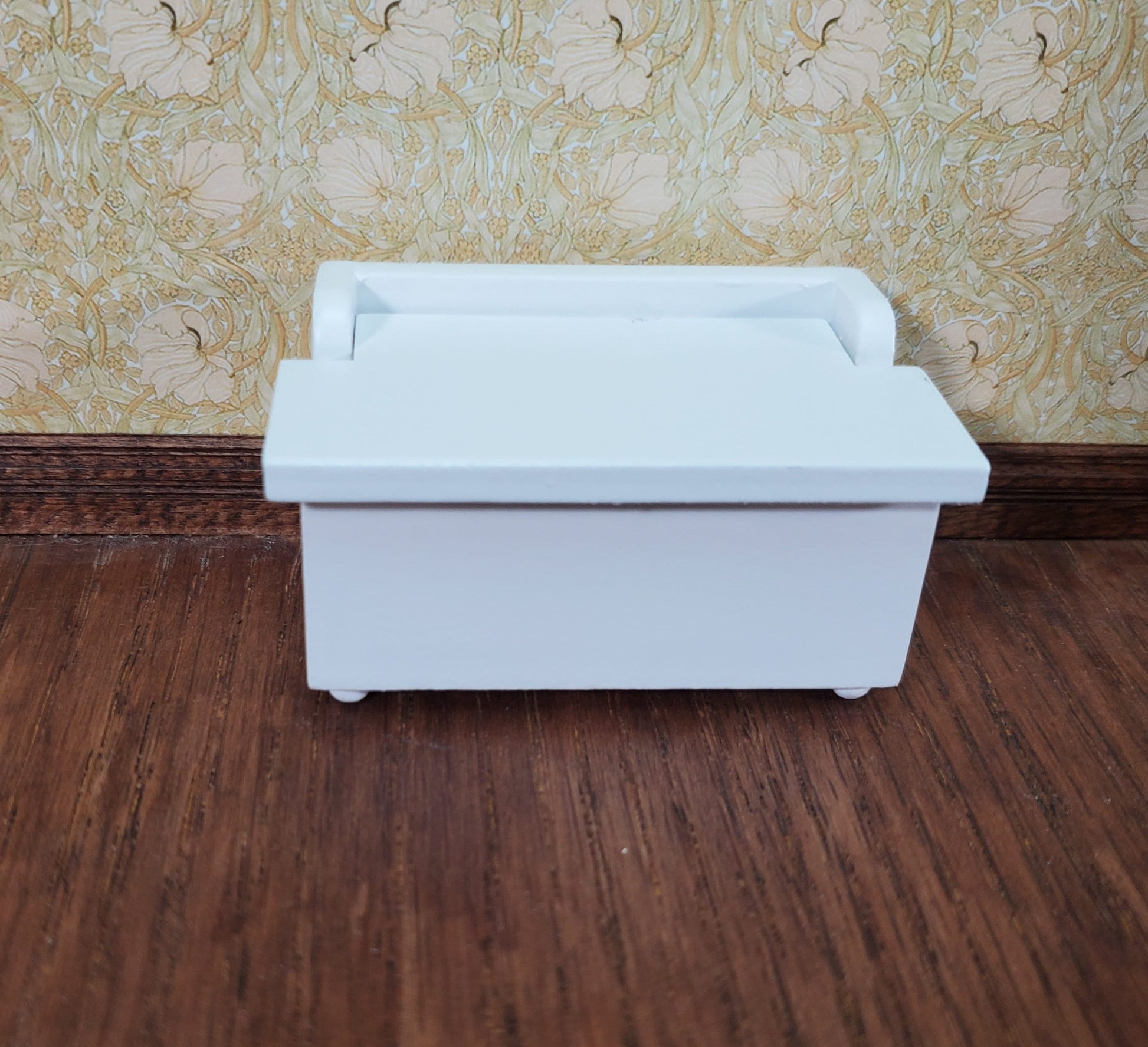 Dollhouse Small Toy Chest White Wood Trunk 1:12 Scale Nursery Furniture