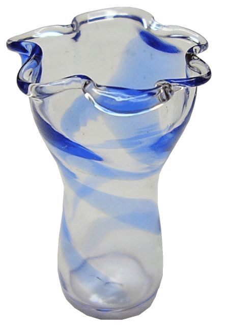 Dollhouse Blue Swirled Ruffled Vase 1:12 Scale Miniature Decoration Glass