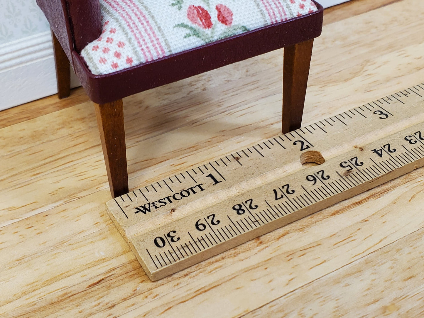 JBM Dollhouse Chair Armchair Burgundy Faux Leather & Fabric 1:12 Scale Furniture