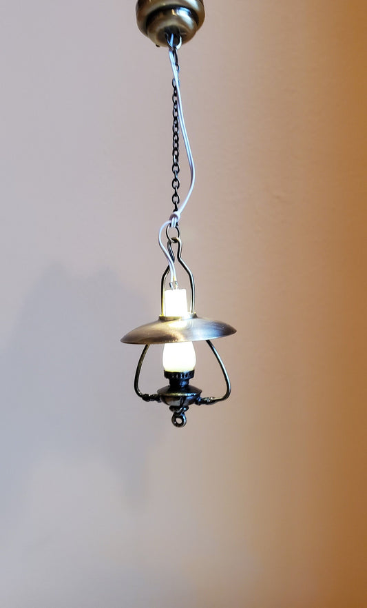 Dollhouse Miniature Battery Light "Gas" Ceiling Light Aged Brass 1:12 Scale Lantern