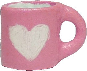 Dollhouse Valentines Mug Pink with White Heart Design 1:24 Half Scale