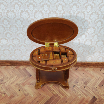 JBM Miniature Sewing Table Oval 1:12 Scale Miniature Furniture Walnut Finish