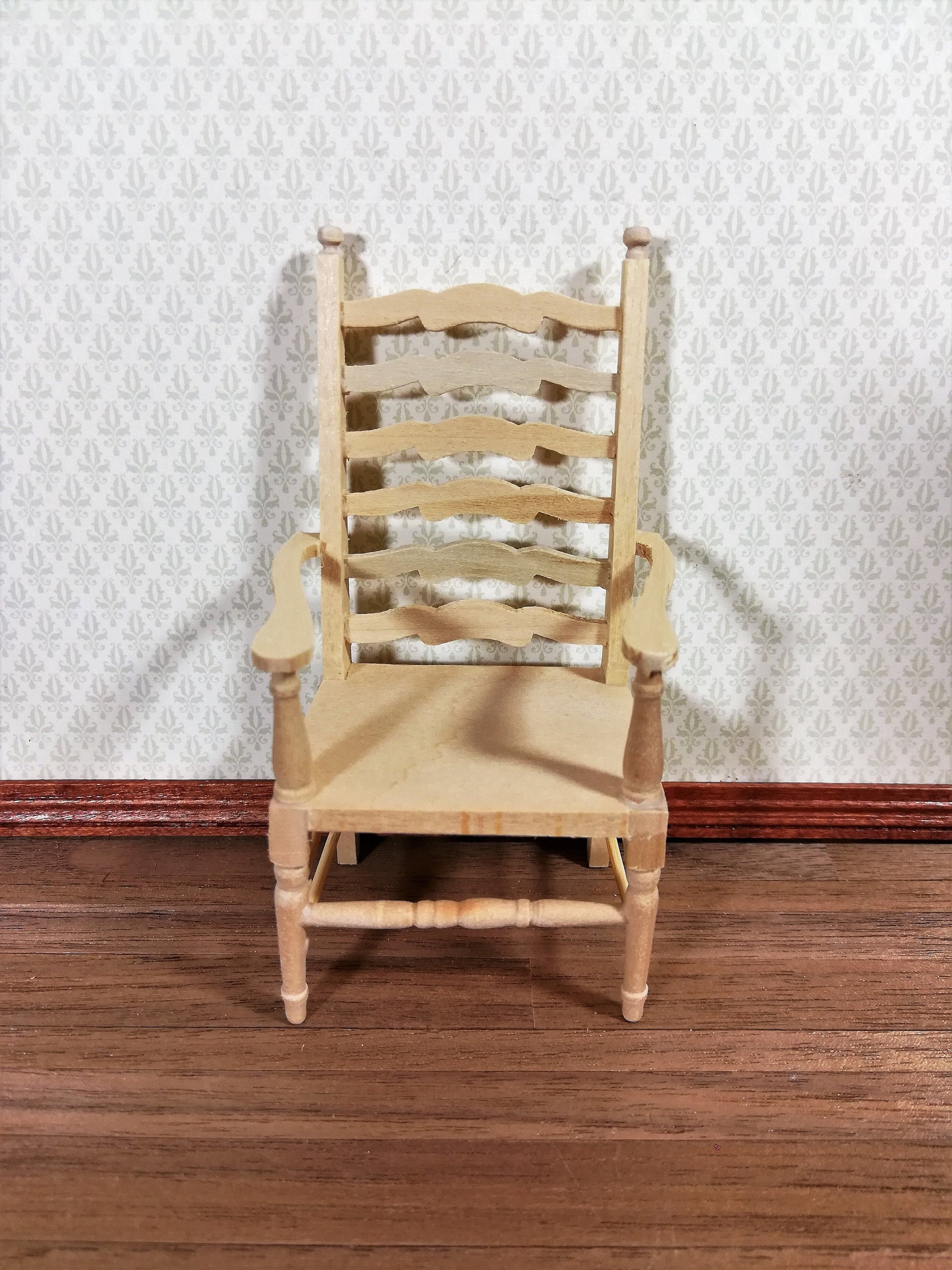 Dollhouse Ladderback Arm Chair for Kitchen or Dining Room 1:12 Scale Unpainted