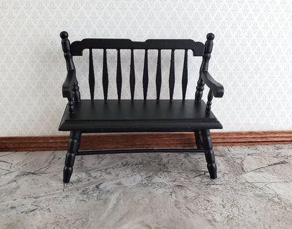 Dollhouse Bench Deacon Style Black Wood 1:12 Scale Miniature Furniture