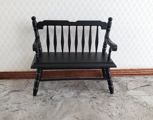 Dollhouse Bench Deacon Style Black Wood 1:12 Scale Miniature Furniture