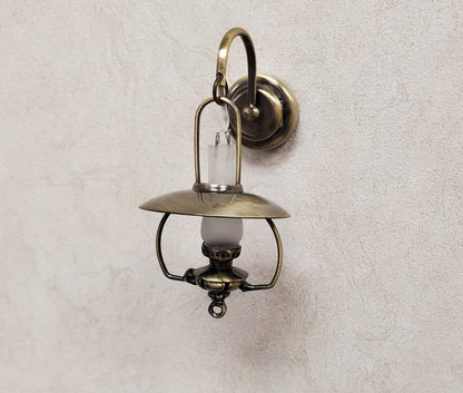 Dollhouse Miniature Battery Light "Gas" Wall Light Aged Brass 1:12 Scale Lantern