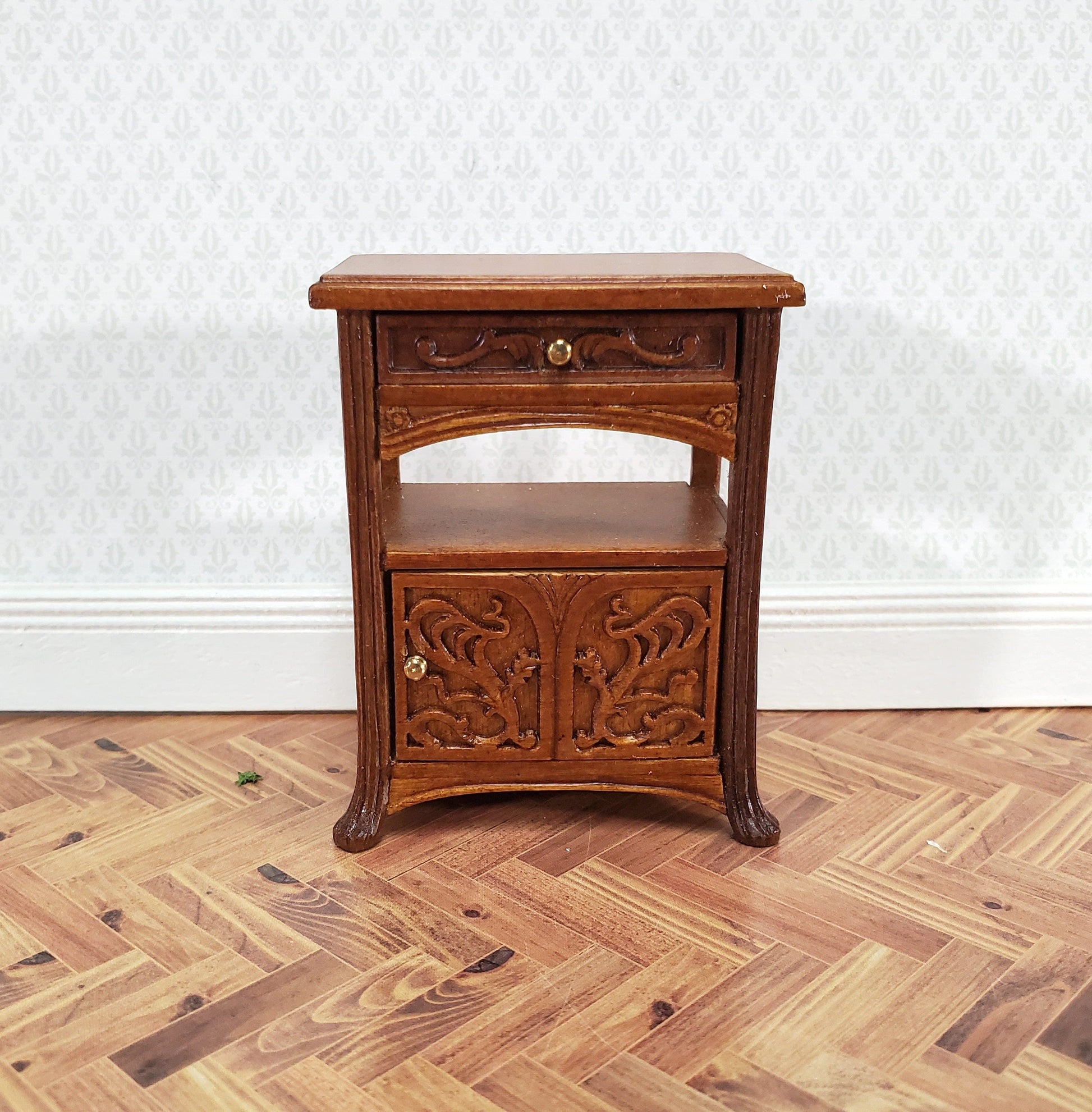 JBM Miniature Side Table or Nightstand with Drawer 1:12 Scale Dollhouse Furniture
