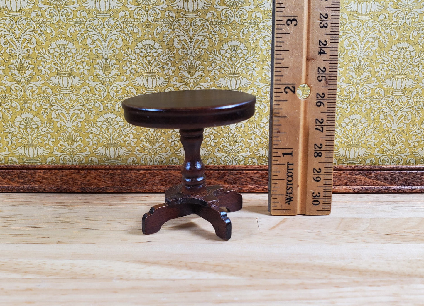 Dollhouse Miniature Table Small Round Side or End Table Walnut Finish 1:12 Scale