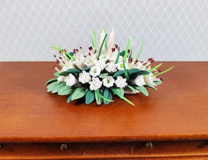 Dollhouse White Lily Centerpiece with White Candles 1:12 Scale Miniature