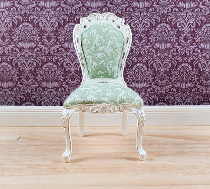 Dollhouse White & Gold Side Chair Green Fern Fabric 1:12 Scale Furniture Hansson