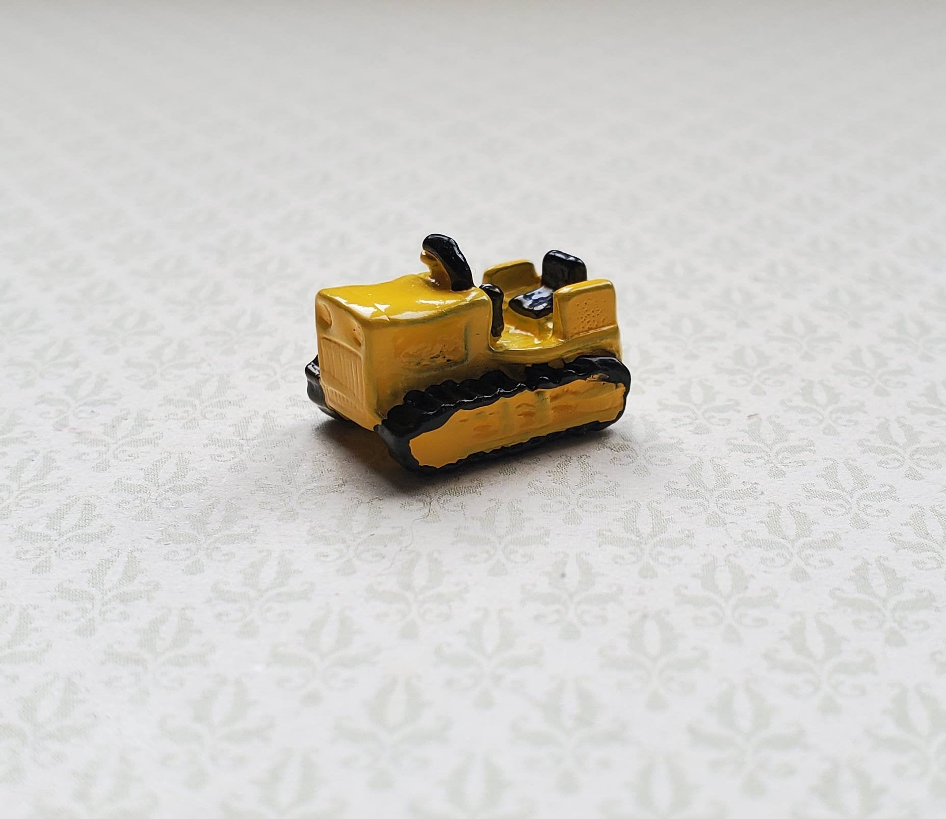 Dollhouse Miniature Bulldozer Tractor Toy Yellow & Black Metal 1:12 Scale