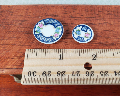 Dollhouse Coffee Set with Plates Blue Lace Design Ceramic 1:12 Scale Miniature