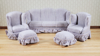 Dollhouse Living Room Set 4 pc Lavender Stripes 1:12 Scale Miniature Furniture