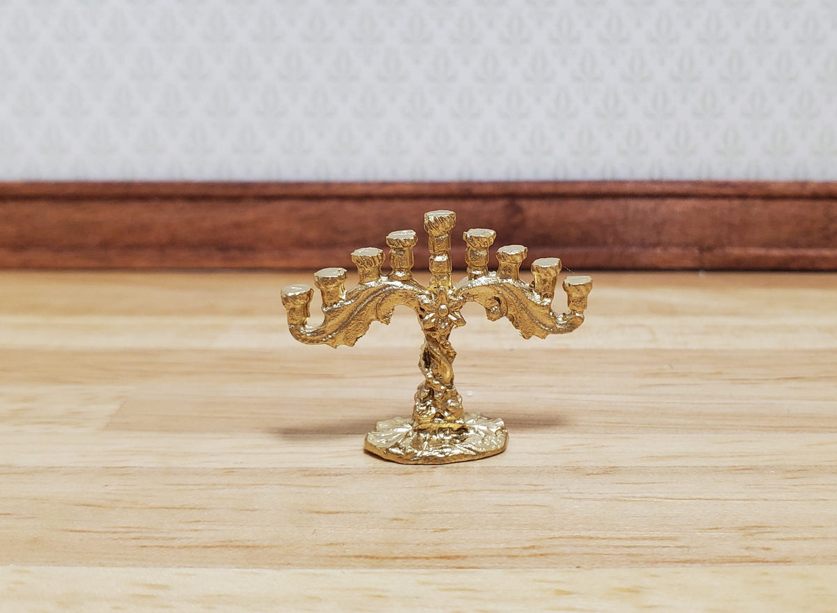 Dollhouse Hanukkah Menorah Judaica Candelabra Fancy Gold 1:12 Scale Miniature