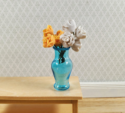 Dollhouse Glass Pedestal Vase Large Aqua Color 1:12 Scale some color flaws