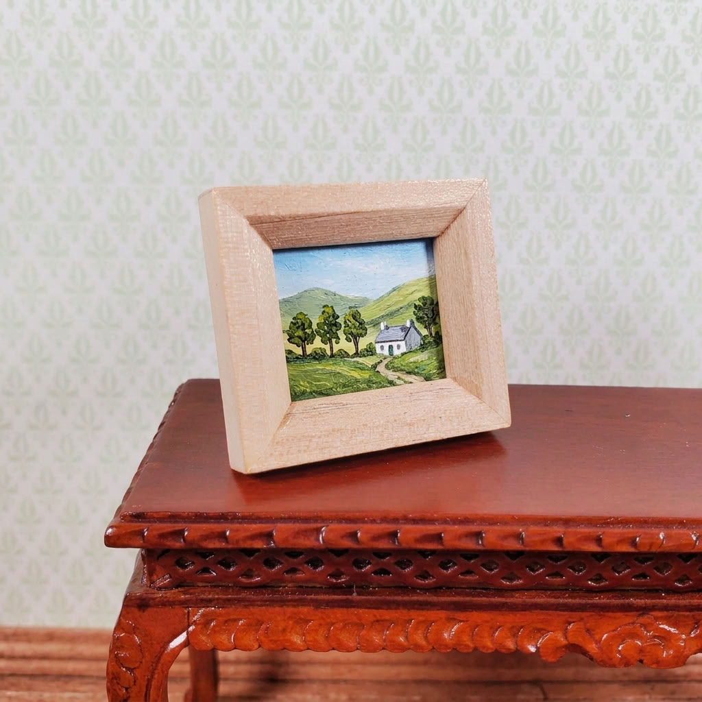 Tiny Miniature Picture Frame Wood with Backing and Stand Horizontal Landscape