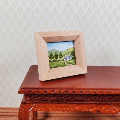Tiny Miniature Picture Frame Wood with Backing and Stand Horizontal Landscape