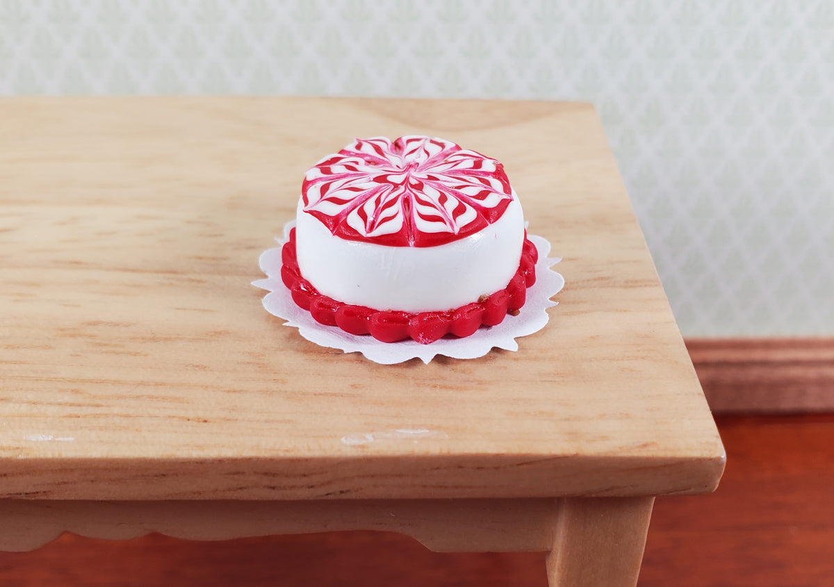 Dollhouse Red & White Round Swirl Cake 1:12 Scale Miniature Food Prop Dessert